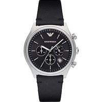 Emporio Armani AR1975 Men's Chronograph Date Leather Strap Watch, Black