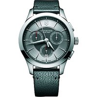 Victorinox 241748 Men's Alliance Chronograph Day Date Leather Strap Watch, Black/Silver