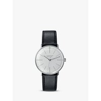 Junghans 027/3700.00 Men's Max Bill Hand Winding Leather Strap Watch, Black/Grey