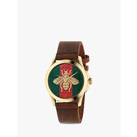 Gucci YA126451 Women's G-Timeless Bee Leather Strap Watch, Brown/Multi