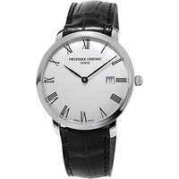 Frédérique Constant FC-306MR4S6 Men's Slimline Automatic Date Leather Strap Watch, Black/White