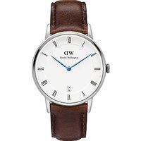 Daniel Wellington DW00100098 Women's Dapper Bristol Date Leather Strap Watch, Dark Brown/White