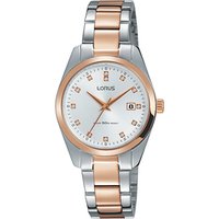 Lorus RJ244BX9 Women's Crystal Date Bracelet Strap Watch, Rose Gold/Silver