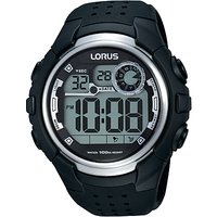 Lorus R2385KX9 Men's Digital Day Date Silicone Strap Watch, Black
