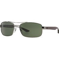 Ray-Ban RB8316 Tech Carbon Fibre Rectangular Sunglasses, Black/Dark Green