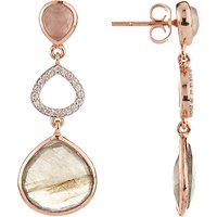 John Lewis Gemstones Labradorite, Cubic Zirconia And Rose Quartz Triple Drop Earrings, Rose Gold