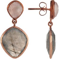 John Lewis Gemstones Rose Quartz And Labradorite Drop Earrings, Rose Gold/Grey