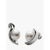 Skagen Agnethe Crescent Freshwater Pearl Stud Earrings, Silver/White
