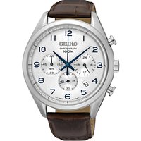 Seiko SSB229P1 Men's Chronograph Date Leather Strap Watch, Brown/Silver