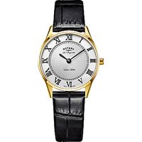 Rotary LS90803/01 Women's Les Originales Ultra Slim Leather Strap Watch, Black/White