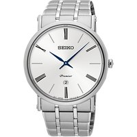 Seiko SKP391P1 Men's Premier Date Bracelet Strap Watch, Silver/White