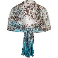 Chesca Painted Ombre Crush Pleat Shawl, Ivory/Turquoise