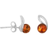 Goldmajor Sterling Silver Amber Round Stud Earrings, Silver/Orange