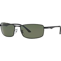 Ray-Ban RB3498 Rectangular Polarised Sunglasses, Black/Green