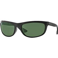 Ray-Ban RB4089 Balorama Polarised Rectangular Sunglasses, Black/Dark Green