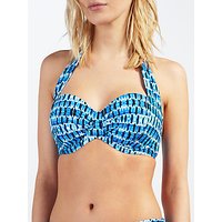John Lewis Blurred Ikat Print Sling Halter Bikini Top, Blue