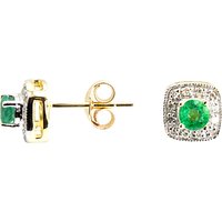 A B Davis 9ct Gold Round Emerald Diamond Set Square Stud Earrings