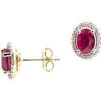 A B Davis 9ct Gold Oval Ruby Diamond Set Stud Earrings