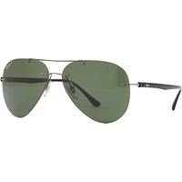 Ray-Ban RB8058 Polarised Frameless Aviator Sunglasses, Gunmetal/Dark Green