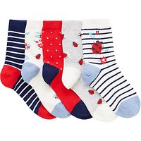 John Lewis Children's Ladybird Socks, Pack Of 5, Red/Blue