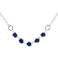 Monet Glass Crystal Pave Double Chain Collar Necklace, Silver/Blue
