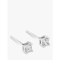 Diamond Collection 18ct White Gold Princess Cut Solitaire Diamond Stud Earrings, 0.33ct