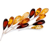 Be-Jewelled Sterling Silver Amber Leaf Brooch, Orange/Brown
