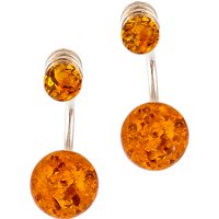 Be-Jewelled Cognac Amber Sterling Silver Double Bead Earrings, Amber