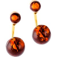 Be-Jewelled Cognac Amber Gold Plated Double Bead Earrings, Amber