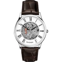 Sekonda 1202.00 Men's Skeleton Leather Strap Watch, Brown/White