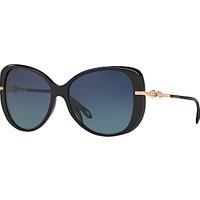 Tiffany & Co TF4126B Polarised Embellished Cat's Eye Sunglasses, Polished Black/Blue Gradient