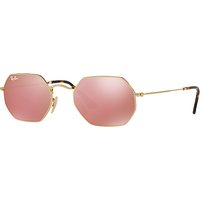 Ray-Ban RB3556N Heptagonal Sunglasses, Gold/Mirror Pink