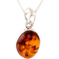 Be-Jewelled Sterling Silver Amber Oval Pendant Necklace, Cognac