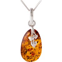 Be-Jewelled Amber Leaf Motif Pendant Necklace, Cognac