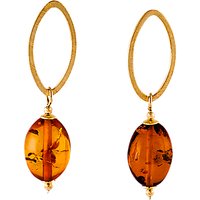 Be-Jewelled Open Oval Amber Drop Earrings, Gold/Cognac