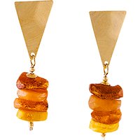 Be-Jewelled Amber Triangle Drop Earrings, Gold/Cognac