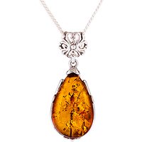 Be-Jewelled Amber Pear Shape Pendant Necklace, Cognac