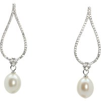 Lido Pearls Large Open Oval Cubic Zirconia And Freshwater Pearl Drop Earrings, Silver/White