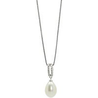 Lido Pearls Double Row Cubic Zirconia Freshwater Pearl Drop Pendant Necklace, Silver/White