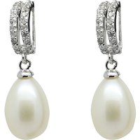 Lido Pearls Double Row Cubic Zirconia Freshwater Pearl Drop Earrings, Silver/White