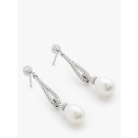 Lido Pearls Long Oval Cubic Zirconia And Freshwater Pearl Drop Earrings, Silver