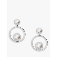 Skagen Agnethe Crystal Faux Pearl Circle Drop Earrings, Silver