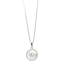 Lido Pearls Round Cubic Zirconia Freshwater Pearl Pendant Necklace, Silver