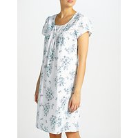 John Lewis Dawn Floral Short Sleeve Nightdress, White/Blue