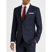 John Lewis Check Super 100s Wool Tailored Fit Suit Jacket, Navy