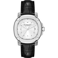 Burberry BBY1206 Men's Britain Automatic Date Leather Strap Watch, Black/Silver
