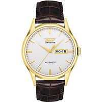 Tissot T0194303603101 Men's Visodate Automatic Day Date Leather Strap Watch, Brown/White