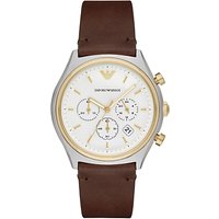 Emporio Armani AR11033 Men's Chronograph Date Leather Strap Watch, Brown/White