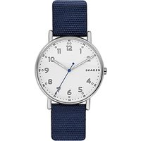 Skagen SKW6356 Men's Signatur Fabric Strap Watch, Navy/White