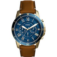 Fossil FS5268 Men's Grant Chronograph Leather Strap Watch, Tan/Blue